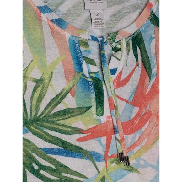 WEEKENDS BY CHICO'S- Womens Tunic Top 2 US Medium Beach Tropical Print Vacation - Picture 2 of 7